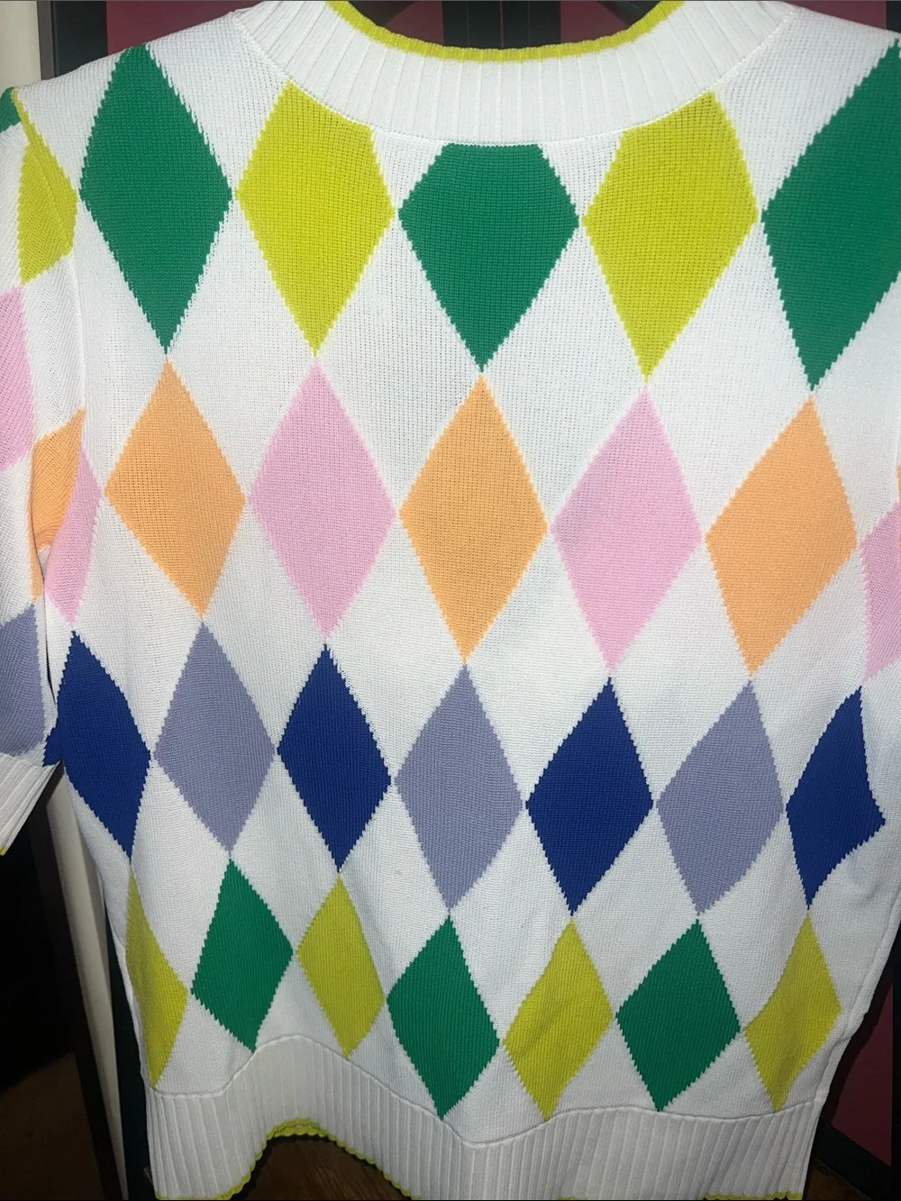 kate spade White Multicolor Argyle V-Neck Sweater